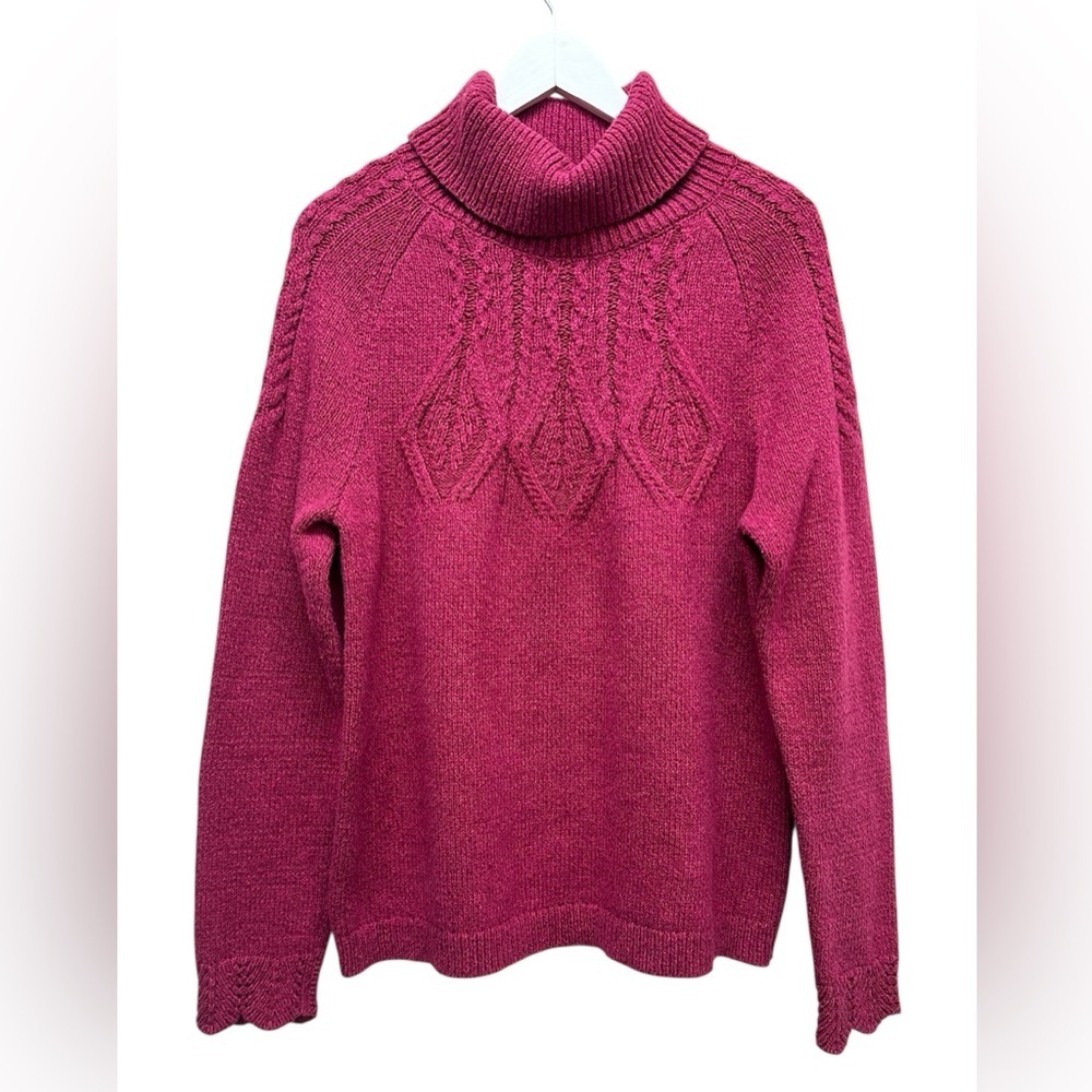 SUNDANCE Mountainview Cable-Knit Turtleneck Sweater Womens Sz L Pink Pullover